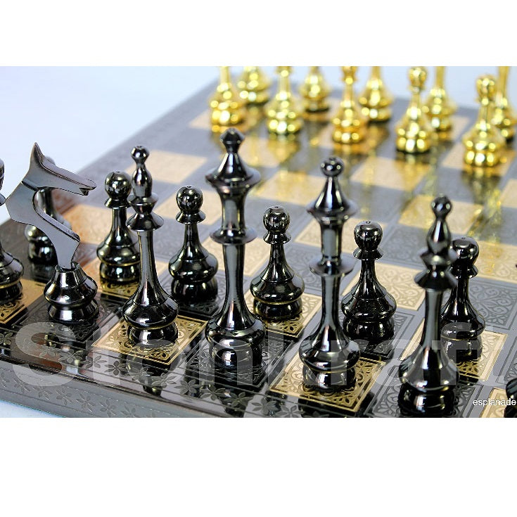Brass Chessboard Set with Brass Chess Pieces