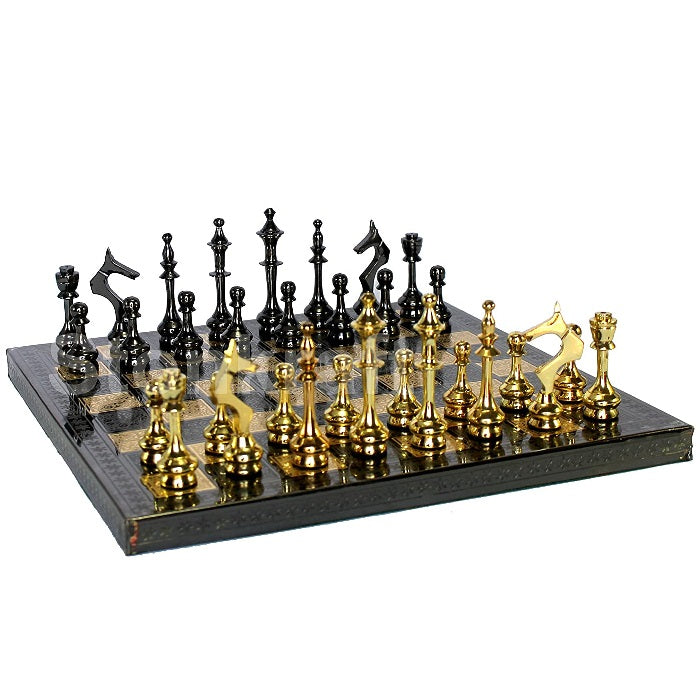 Brass Chessboard Set with Brass Chess Pieces