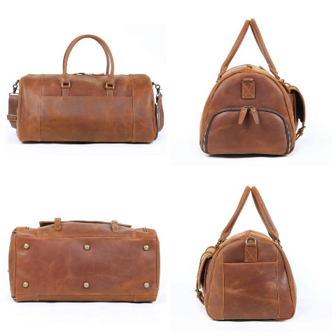 Full Grain Leather Gym Duffle Travel Bag 