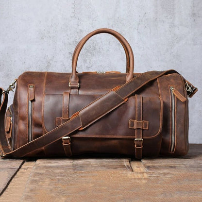 Full Grain Leather Gym Duffle Travel Bag 