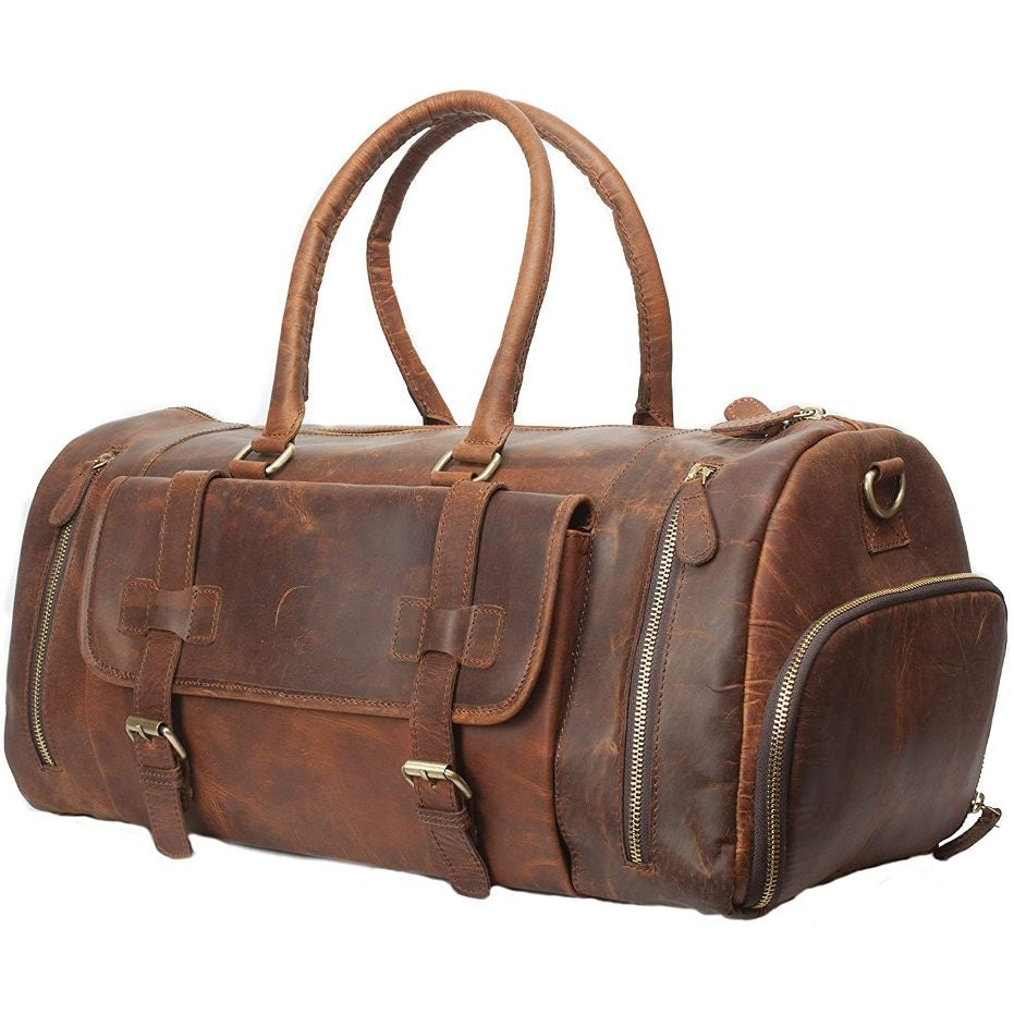 Full Grain Leather Gym Duffle Travel Bag 