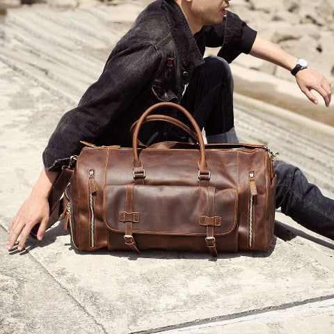 Full Grain Leather Gym Duffle Travel Bag 