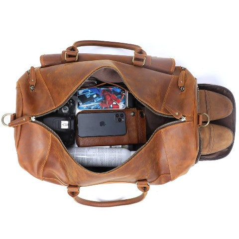 Full Grain Leather Gym Duffle Travel Bag 