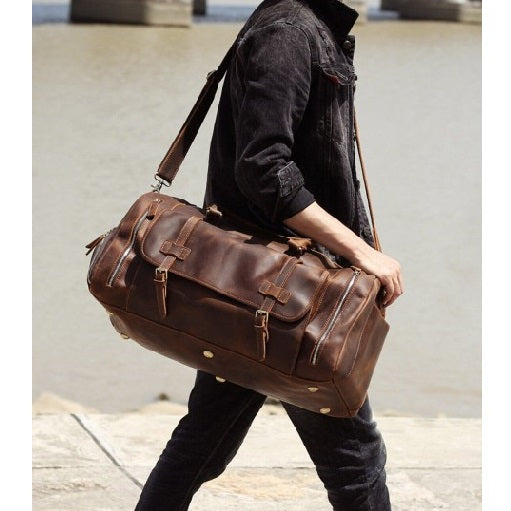 Full Grain Leather Gym Duffle Travel Bag 
