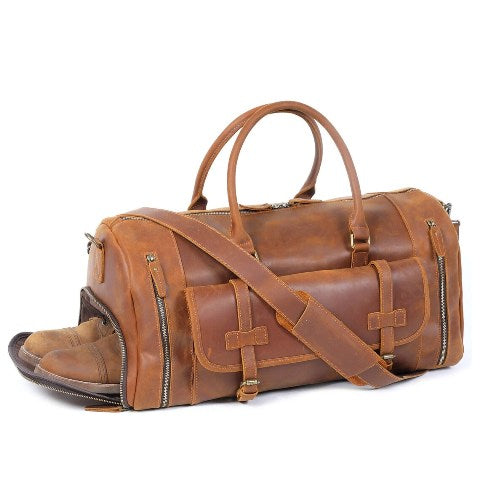 Full Grain Leather Gym Duffle Travel Bag 