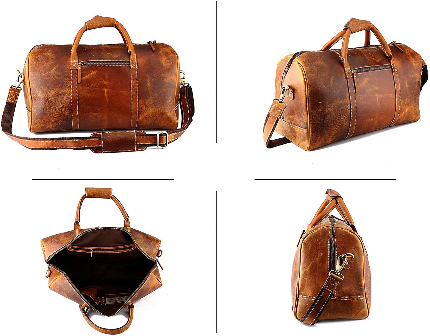 Full Grain Leather Weekender Overnight Duffle Bag