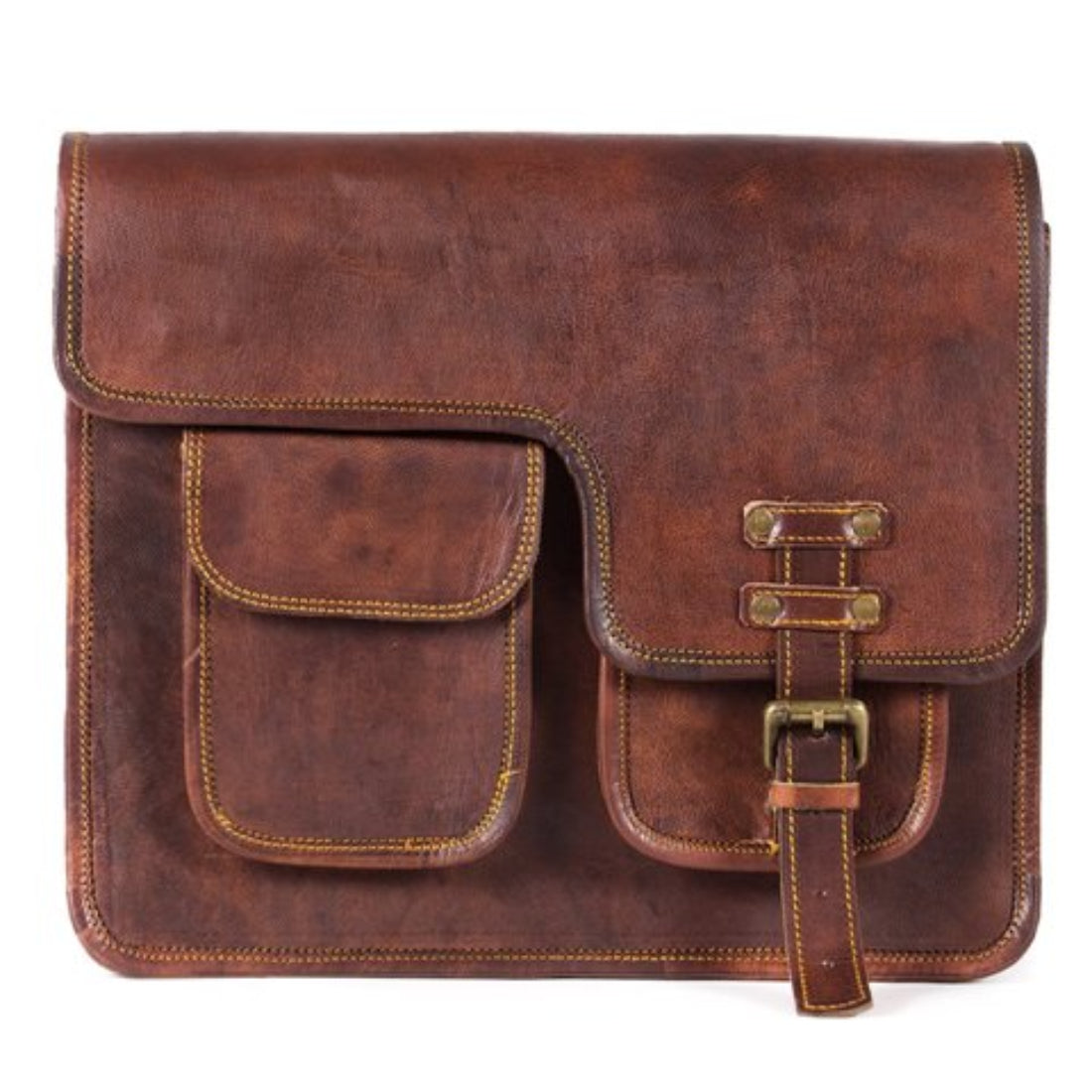 Genuine Leather Flap Messenger Bag  (Brown)