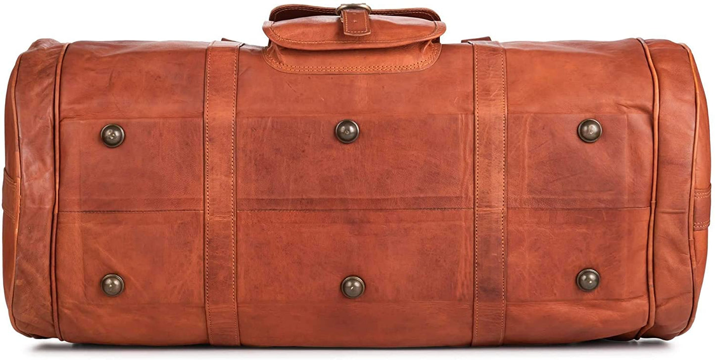 HANDMADE LEATHER ROUND GYM TRAVEL DUFFLE BAG