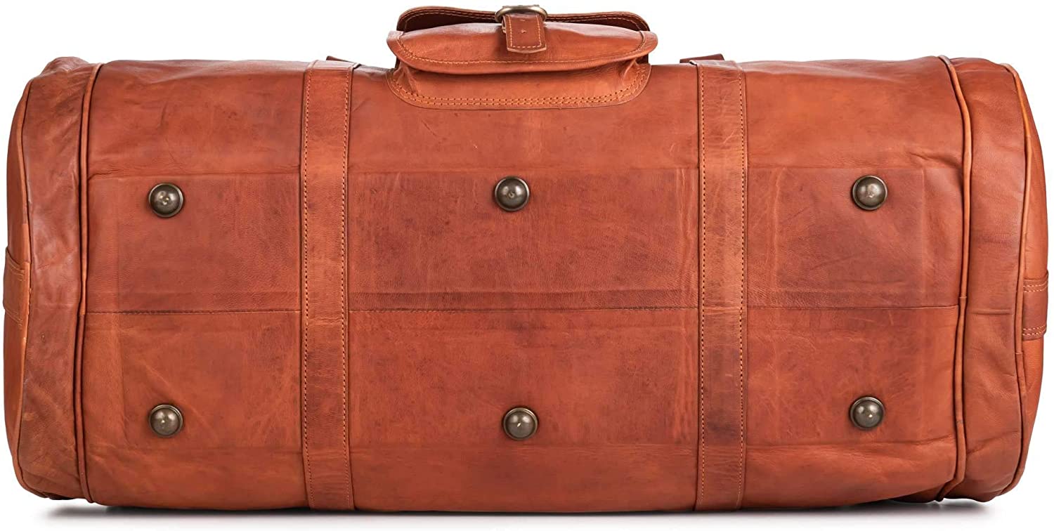 HANDMADE LEATHER ROUND GYM TRAVEL DUFFLE BAG