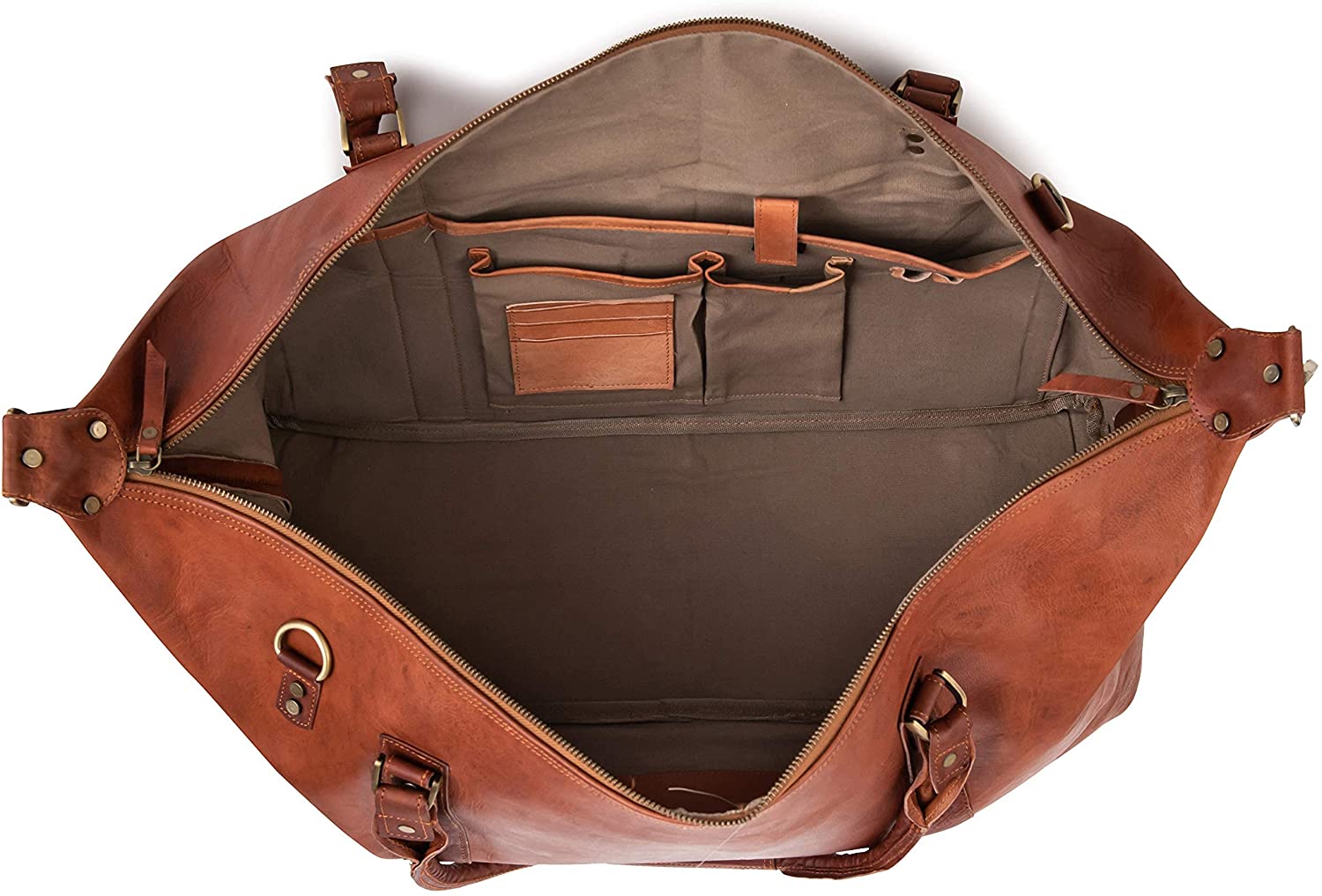 HANDMADE LEATHER ROUND GYM TRAVEL DUFFLE BAG