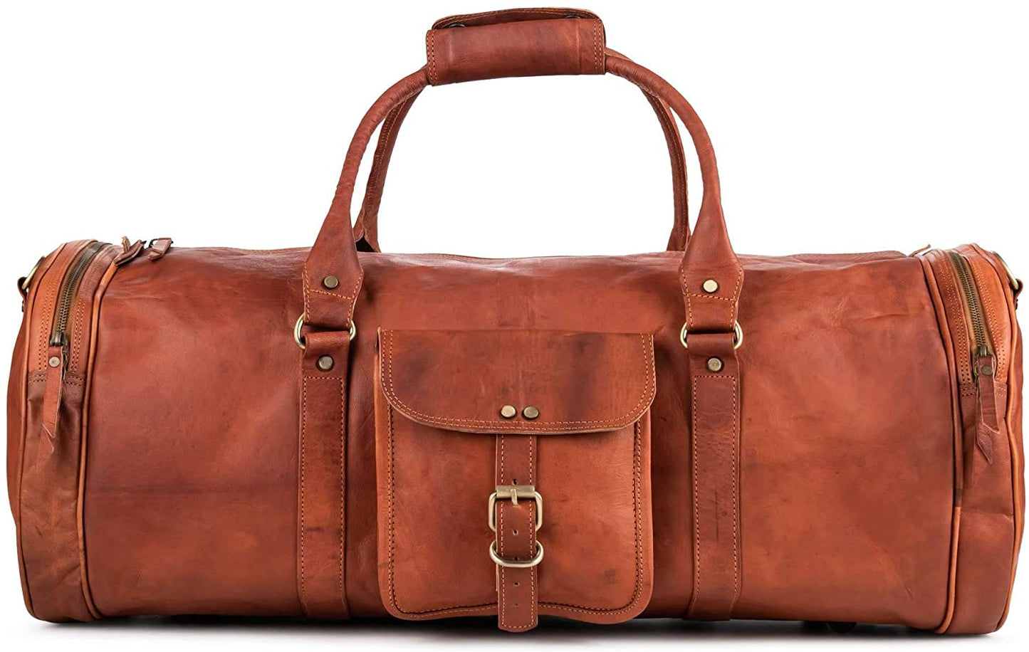 HANDMADE LEATHER ROUND GYM TRAVEL DUFFLE BAG