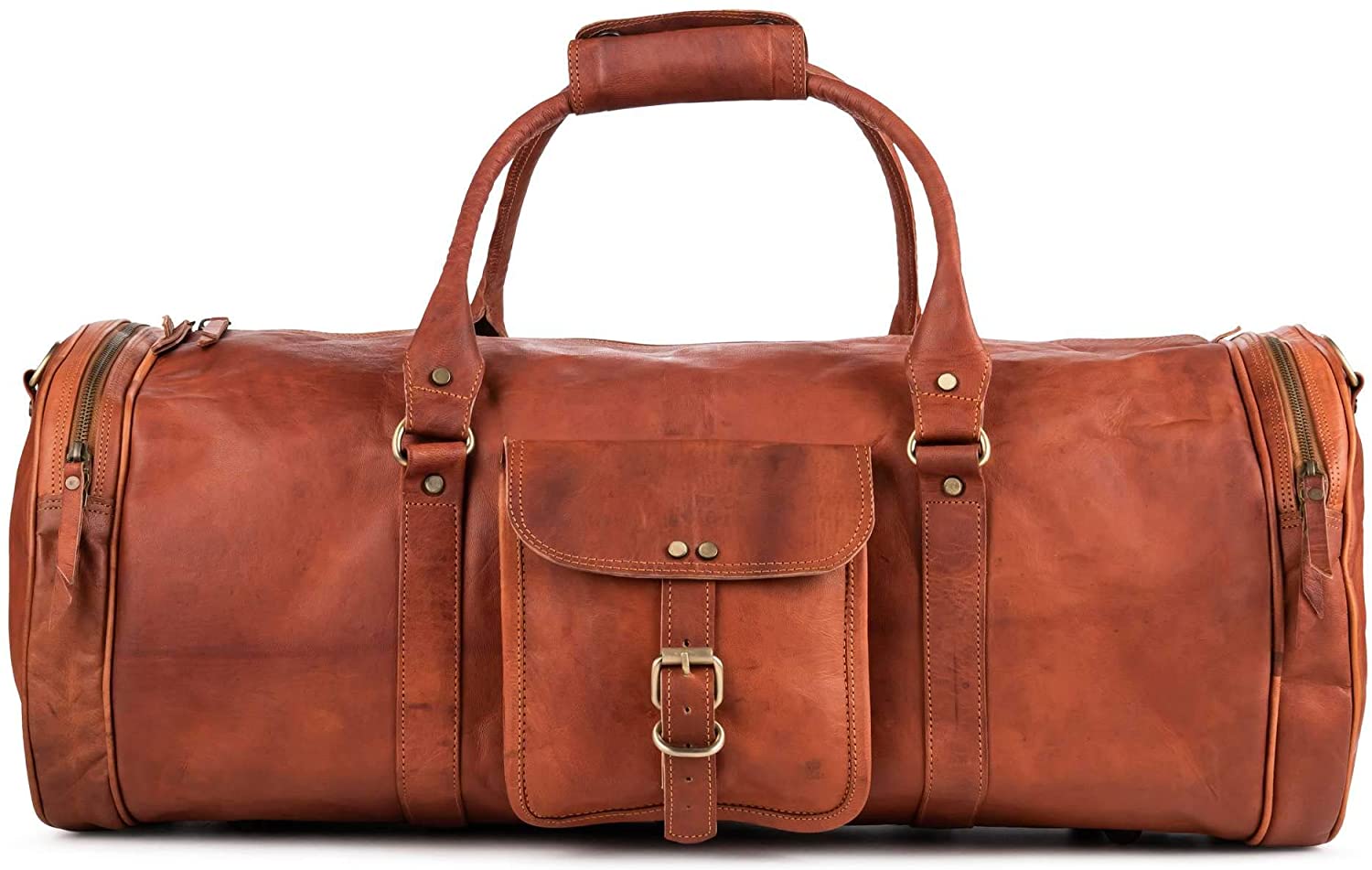 HANDMADE LEATHER ROUND GYM TRAVEL DUFFLE BAG