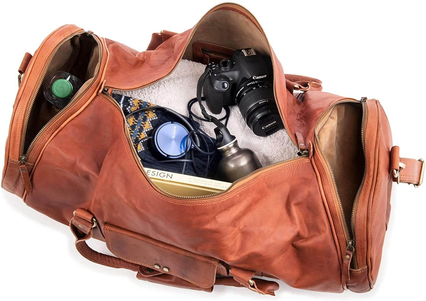 HANDMADE LEATHER ROUND GYM TRAVEL DUFFLE BAG