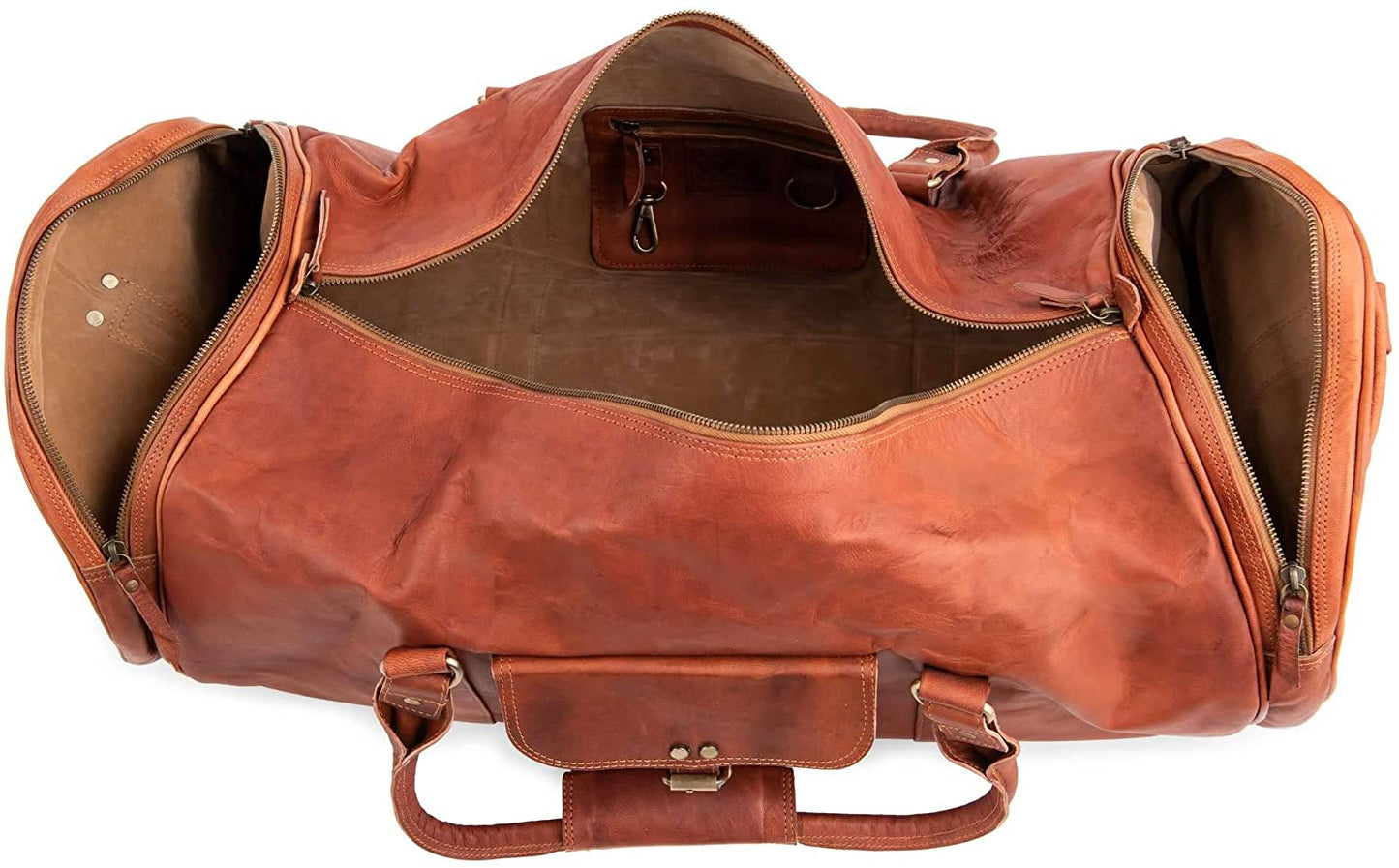 HANDMADE LEATHER ROUND GYM TRAVEL DUFFLE BAG