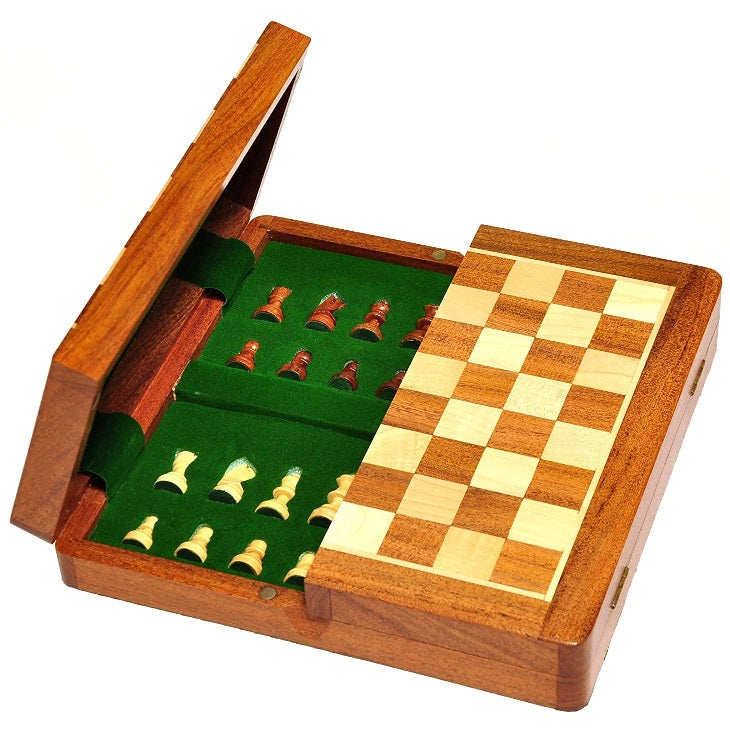 Handmade Wooden Magnetic Chess Board Foldable Set