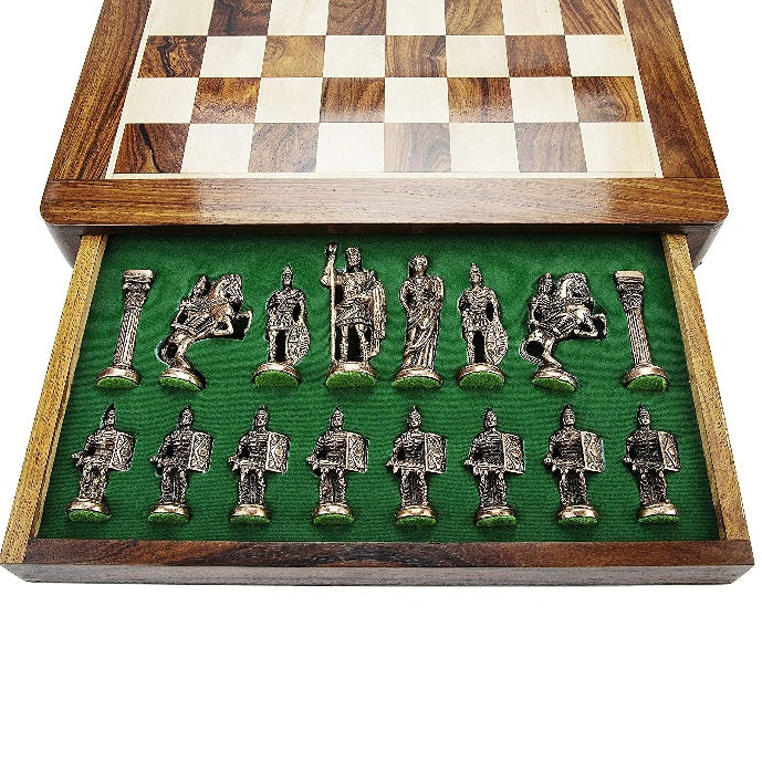 Roman Brass Chess Set With Woodan Board