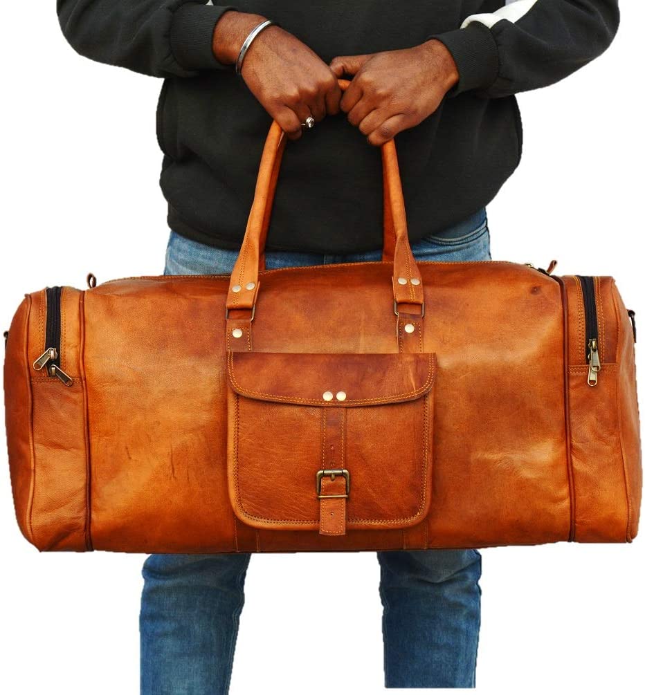 Vintage Leather Weekender Travel Duffle Bag Men's