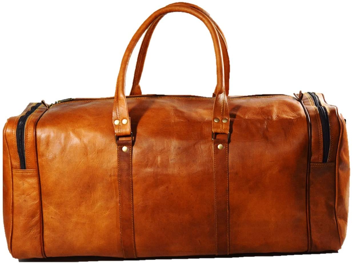 Vintage Leather Weekender Travel Duffle Bag Men's