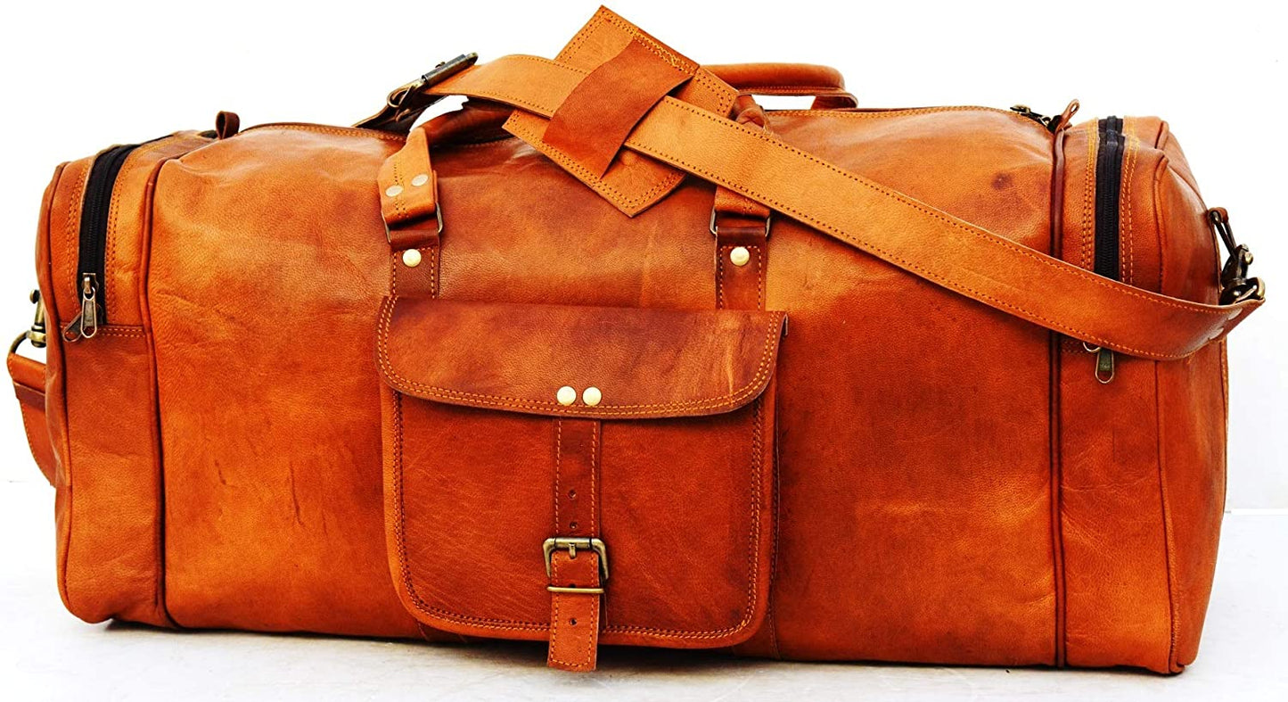 Vintage Leather Weekender Travel Duffle Bag Men's
