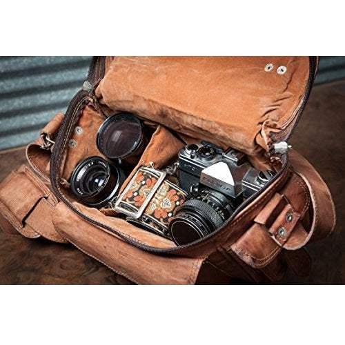 Vintage Leather Camera Bag With Shoulder Strap
