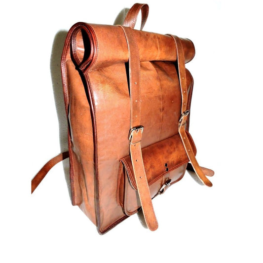Vintage Leather Rolling Travel Backpack
