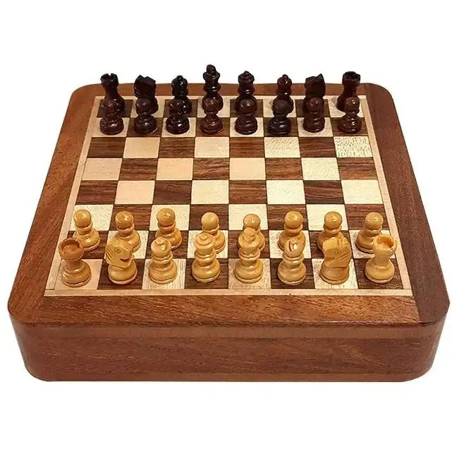 Wooden Magnetic Chess Set With Drawers