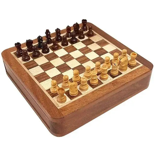 Wooden Magnetic Chess Set With Drawers