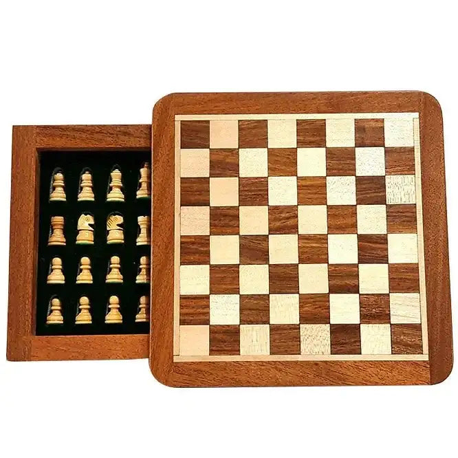 Wooden Magnetic Chess Set With Drawers
